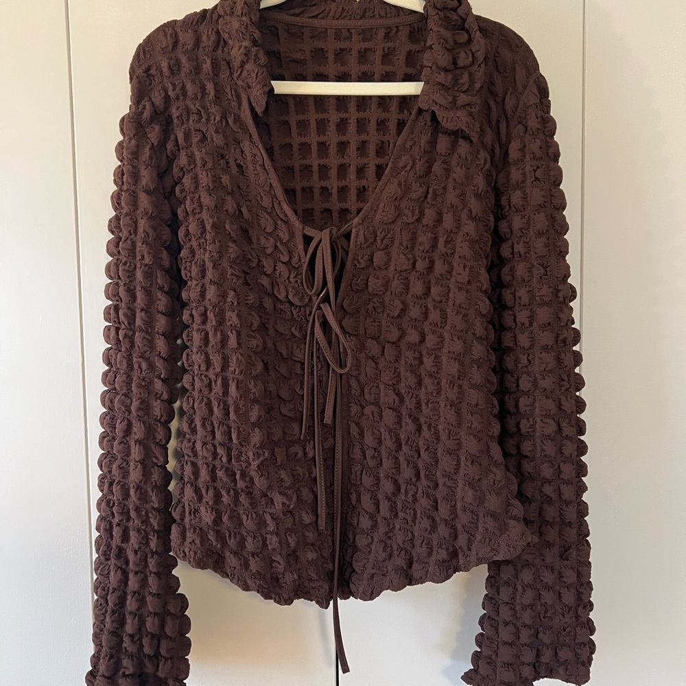fashion nova brown bubble set- sweater & skort